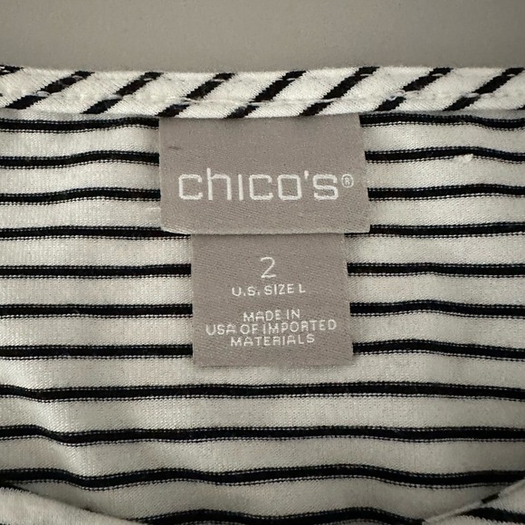 Chico's White Black Stripe Pullover Top Women Large Round Neck 3/4 Sleeve - Picture 3 of 12